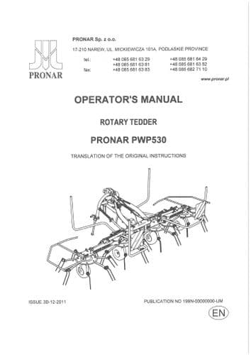 Pronar Rotary Tedder PWP530 Operators Manual
