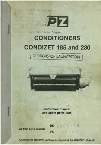PZ Conditioner Condizet 185 & 230 Operators Manual with Parts List
