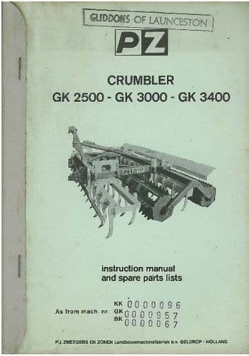 PZ Crumbler GK2500 GK3000 GK3400 Cultivator Operators Manual with Parts List