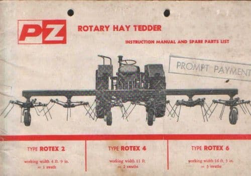 PZ Rotary Hay Tedder Rotex 2, 4 & 6 Operators Manual with Parts List