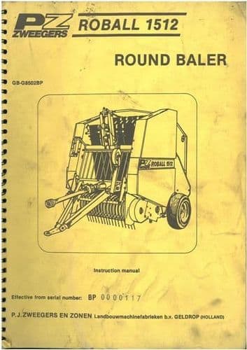 PZ Zweegers Baler Roball 1512 Operators Manual