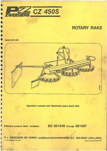 PZ Zweegers CZ 450S Operators Manual with Parts List - CZ450S