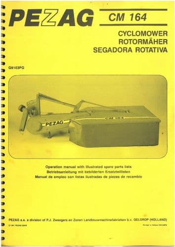 PZ Zweegers Mower Cyclomower CM164 Operators Manual with Parts List - PEZAG CM 164