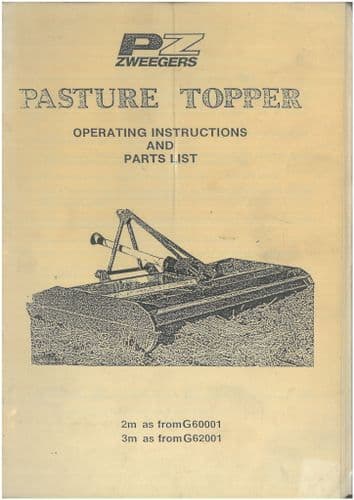 PZ Zweegers Pasture Topper Mower 2m & 3m Operators Manual with Parts List
