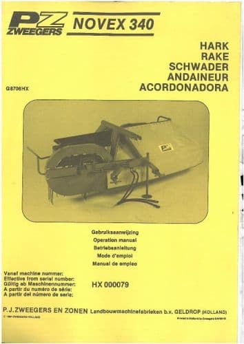PZ Zweegers Rake Novex 340 Operators Manual