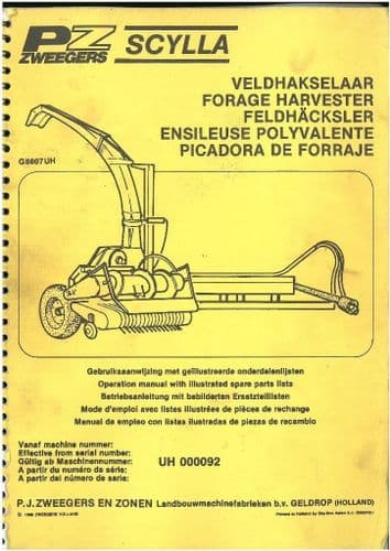 PZ Zweegers Scylla Forage Harvester Operators Manual with Parts List - Forager