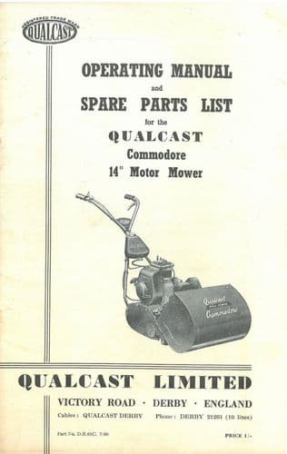 Qualcast Motor Mower 14" Commodore  Operators Manual and Parts List