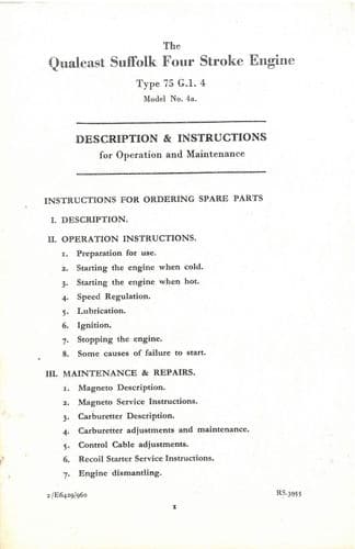 Qualcast Suffolk Four Stroke Engine Type 75 D.1.4  Operators Manual