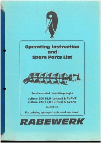 Rabewerk Plough Vulture 200, Vulture 240 & Avant Operators Manual & Parts List