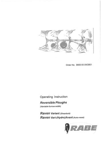 Rabewerk Reversible Plough Raven Varient Operators Manual