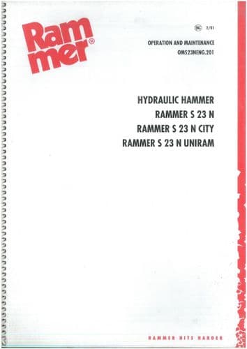 Rammer Hydraulic Hammer Breaker S23N Operators Manual S 23 N