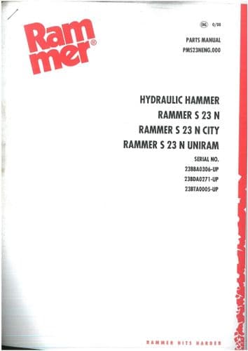 Rammer Hydraulic Hammer - Rammer S 23 N, Rammer S 23 N City, Rammer S 23 N Uniram Parts Manual