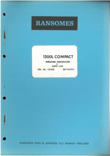 Ransomes 1200L Compact Sprayer Operators Manual & Parts List