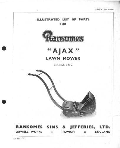 Ransomes Ajax Lawnmower Mark 1 & 2 Mk1 Mk2 Mower Parts Manual