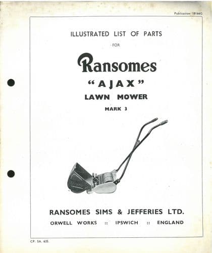 Ransomes Ajax Lawnmower Mark 3 Mower Parts Manual