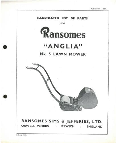 Ransomes Anglia Lawn Mower Mark 5 Mk5 Parts Manual