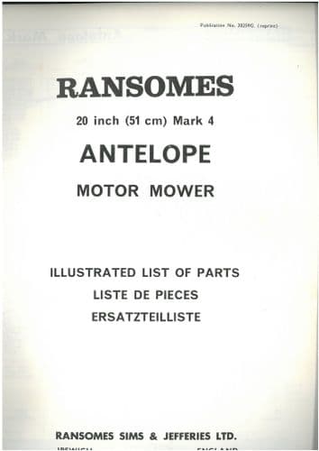 Ransomes Antelope Motor Mower Lawnmower 20" Mark 4 Mk4 Parts Manual