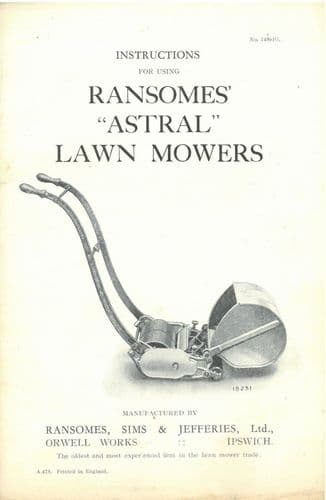 Ransomes Astral  Lawn Mower Operators Manual