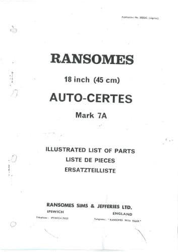 Ransomes Auto-Certes 18" Motor Mower Lawnmower Mark 7A Mk7A Parts Manual