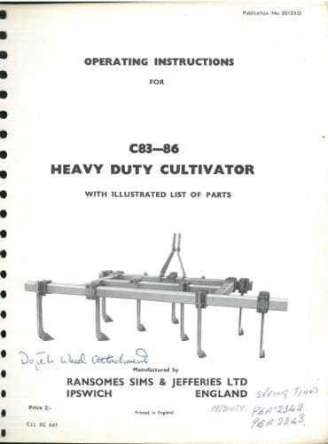 Ransomes C83-86 Cultivator Operators & Parts Manual