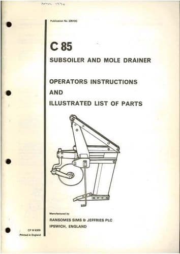 Ransomes C85 Subsoiler & Mole Drainer Operators Manual and Parts List