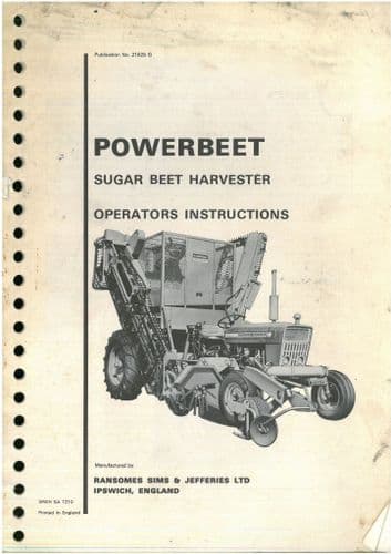 Ransomes Catchpole Sugar Beet Harvester Operators Manual