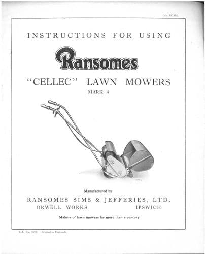 Ransomes Cellec Motor Mower Lawnmower Mark 4 MK4 Operators Manual