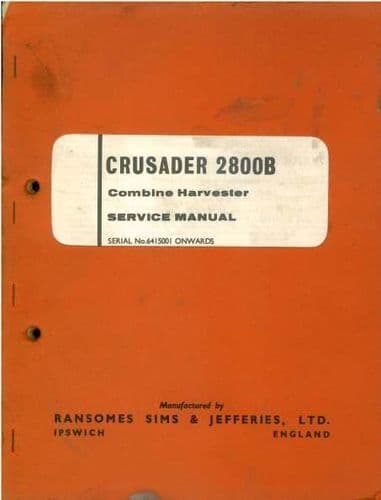 Ransomes Combine Harvester Crusader 2800B Service Manual