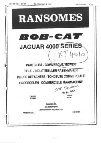 Ransomes Commercial Mower XT4010 Parts Manual