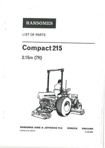 Ransomes Compact Tractor 215 Parts Manual