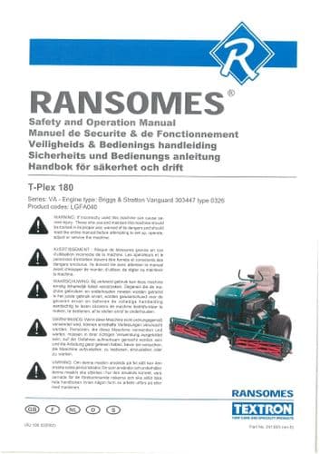 Ransomes Cylinder Mower T Plex 180 Operators Manual