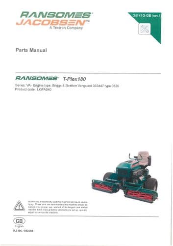 Ransomes Cylinder Mower T Plex 180 Parts Manual