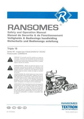 Ransomes Cylinder Mower Triple 18  Operators Manual
