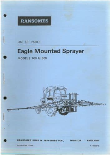 Ransomes Eagle Mounted Sprayer 700 & 800 Parts Manual