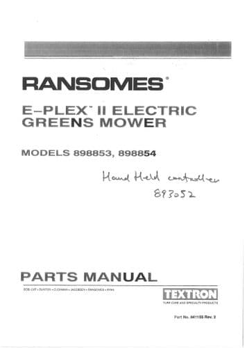 Ransomes Electric Greens Mower E Plex II Parts Manual