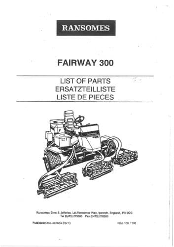Ransomes Fairway Mower 300 Parts Manual