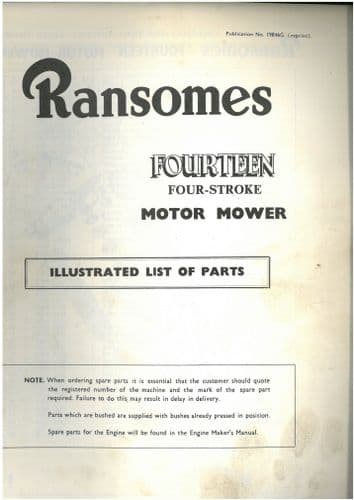 Ransomes Fourteen 14" Four Stroke  Motor  Mower Parts Manual