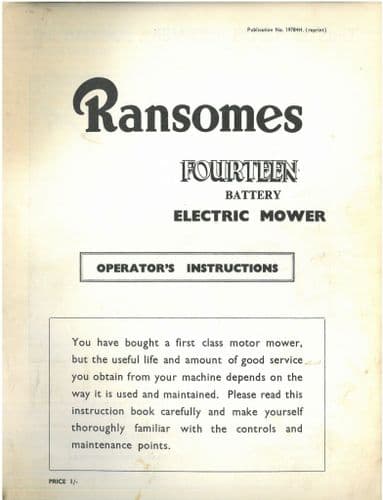 Ransomes Fourteen Battery Electric Lawn Mower Operators Manual