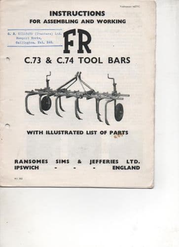 Ransomes FR C73 & C74 Tool Bars Assembling & Working Instructions Manual