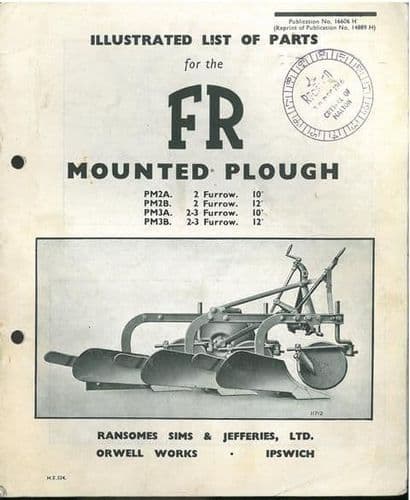Ransomes FR Mounted Plough PM2A PM2B PM3A PM3B Parts Manual