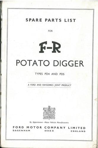 Ransomes FR Potato Digger PD4  PD5 Parts Manual