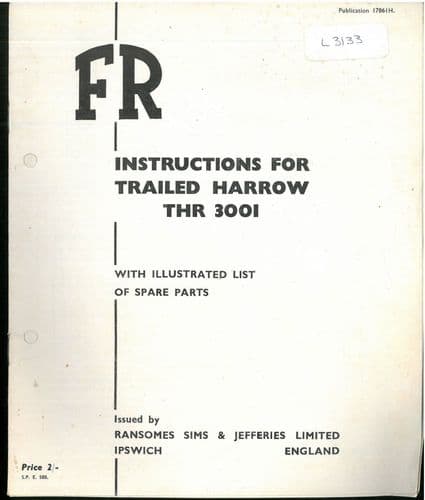 Ransomes FR Trailed Harrow THR 3001 Operators Manual & Parts List