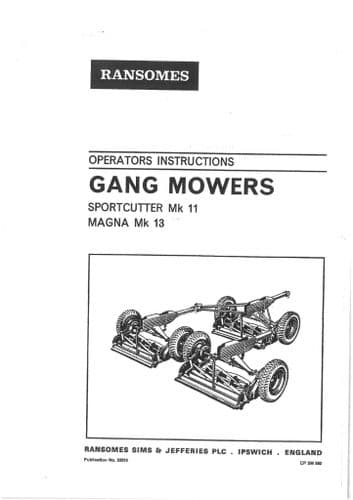 Ransomes Gang Mower Sportcutter Mk 11 Magna Mk 13 Operators Manual