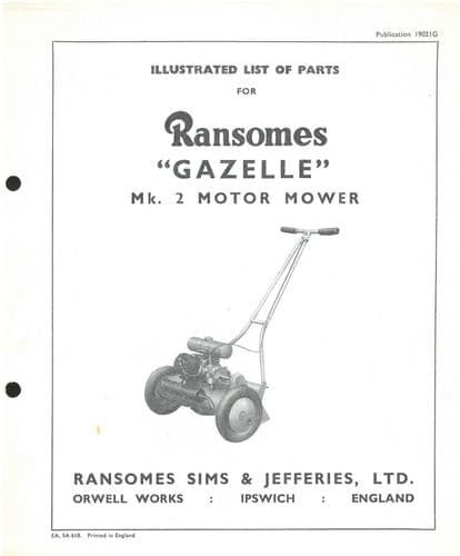 Ransomes Gazelle Motor Lawnmower Mk 2 Mower Parts Manual