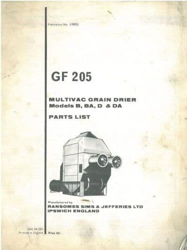 Ransomes GF205 Multivac Grain Drier - Models B, BA, D & DA Parts Manual
