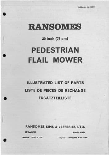 Ransomes Grass Cutting Machine 30 Inch (76cm) Pedestrian Flail Mower Parts Manual