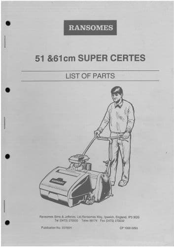 Ransomes Grass Cutting Machine 51 & 61 Super Certes Mower Parts Manual