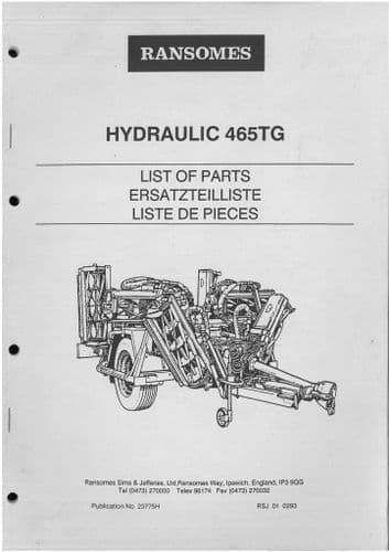 Ransomes Grass Cutting Machine Hydraulic 465TG Mower Parts Manual