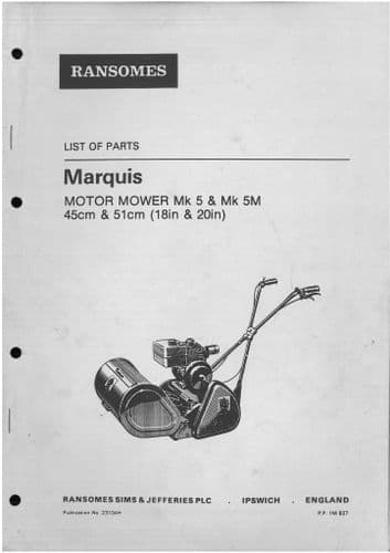 Ransomes Grass Cutting Machine Marquis Mk5 & Mk5M Mower Parts Manual