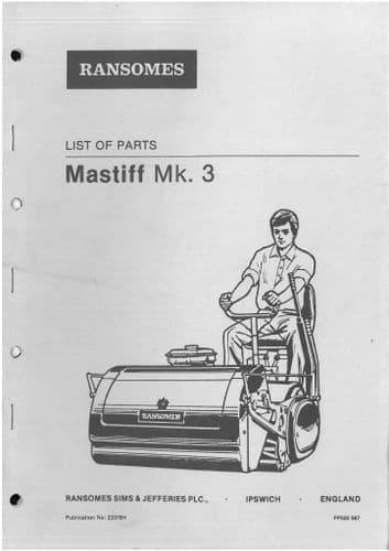 Ransomes Grass Cutting Machine Mastiff Mk3 Mower Parts Manual